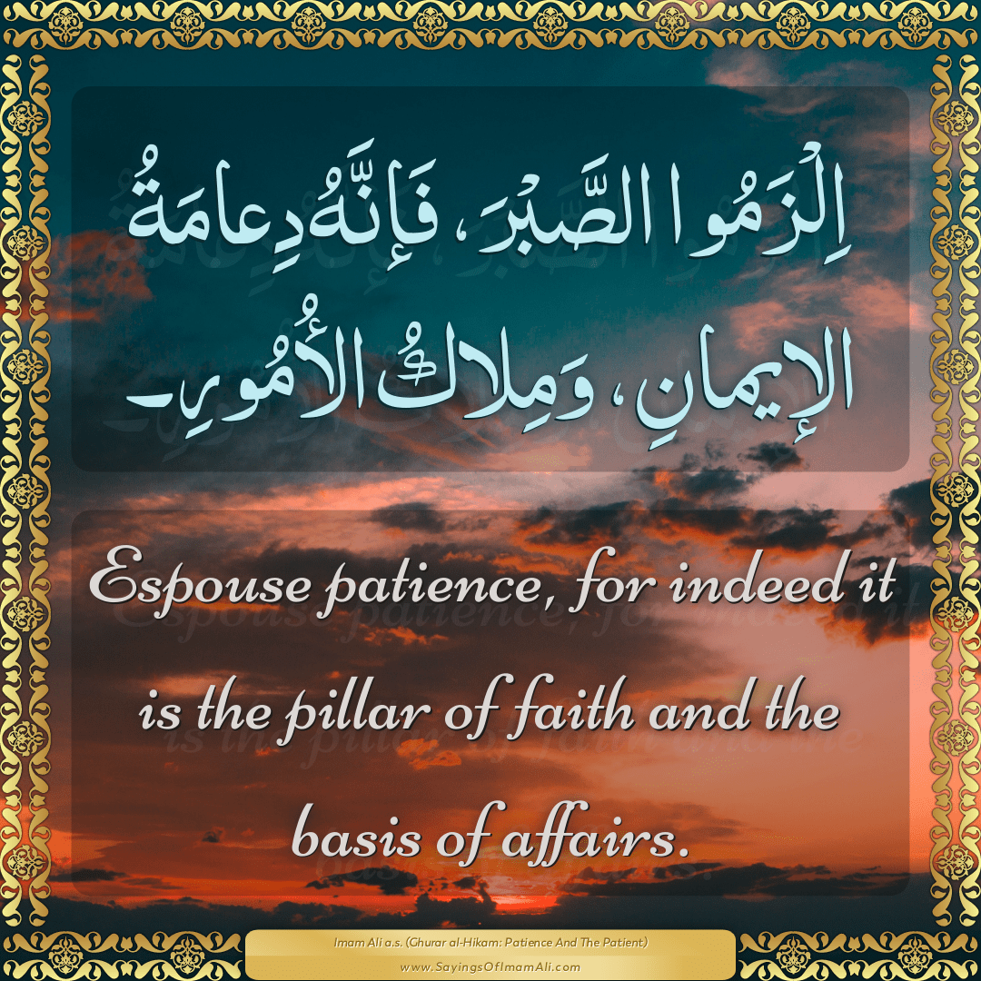 Espouse patience, for indeed it is the pillar of faith and the basis of...